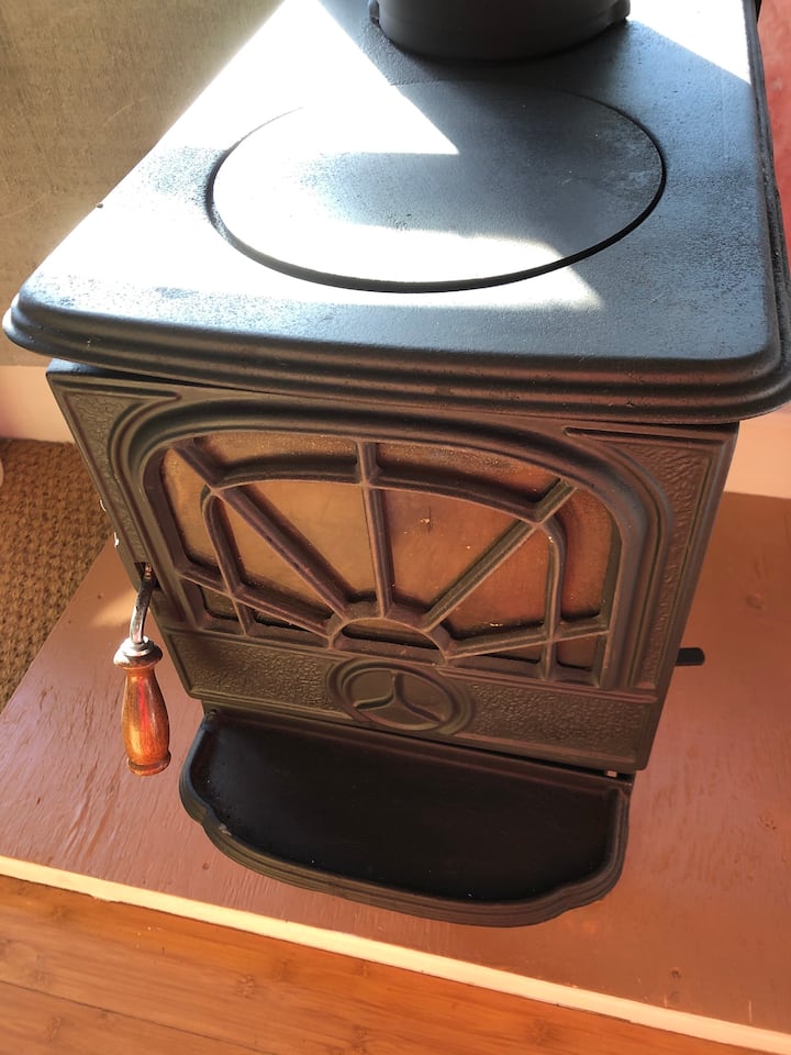 You can even cook on the wood burning stove!