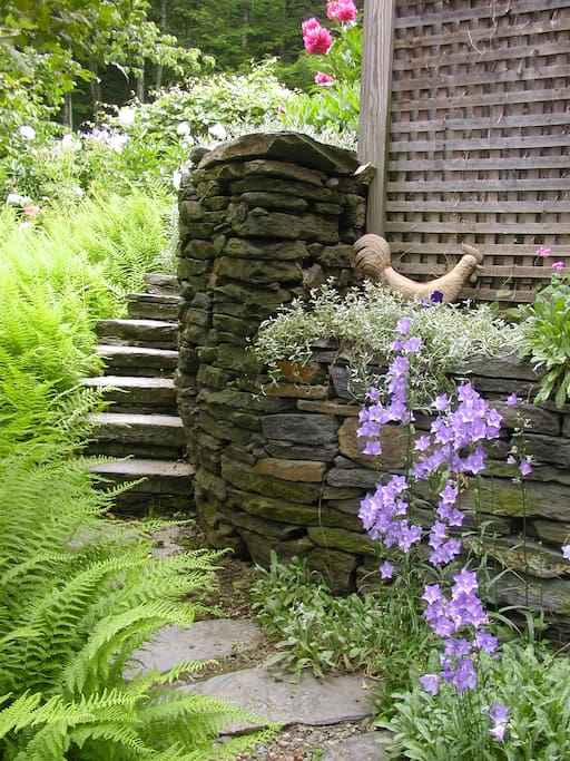 stone walls and flowers