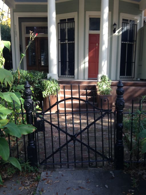 Beautiful, ornate wrought iron gate and fencing welcome you to the Napoleon.