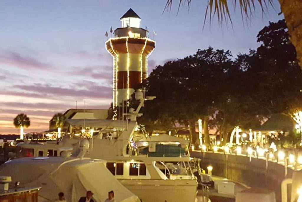 Harbor Town with Christmas Lights