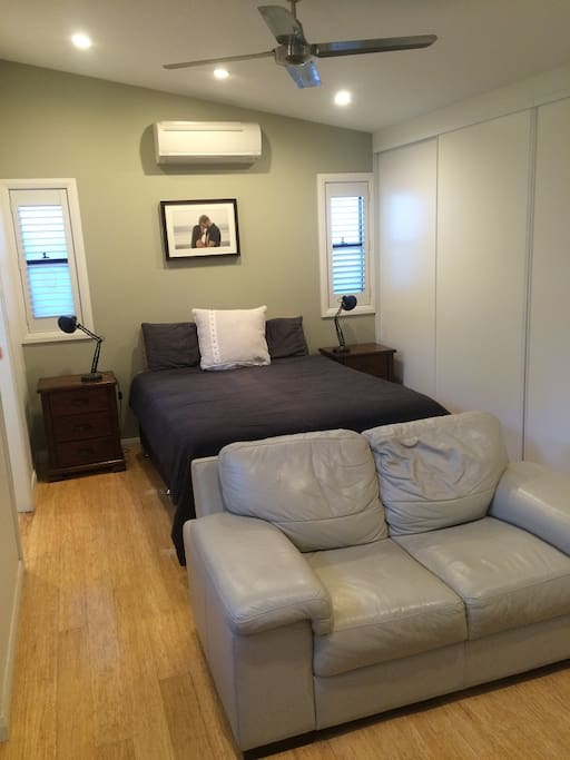 Studio bedroom with built in robes