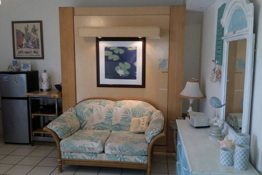 Murphy bed, half-size frig