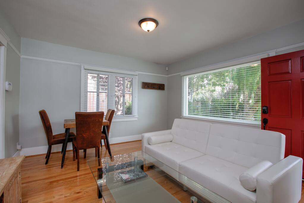 Bright, white, beautifully serene. No clutter. Picture window fronts the living room with lots of light.