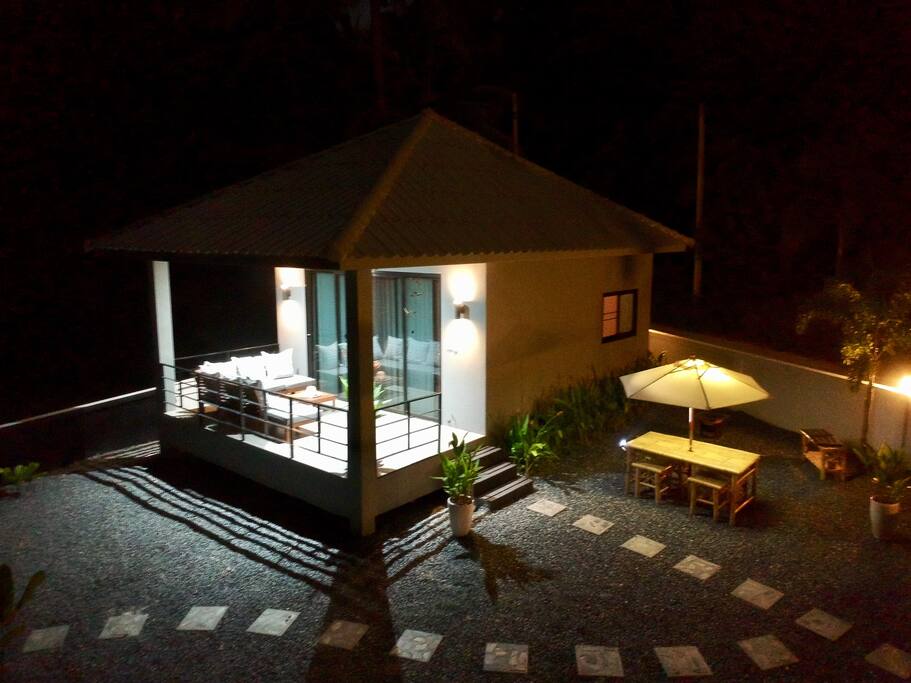 From outside at night time