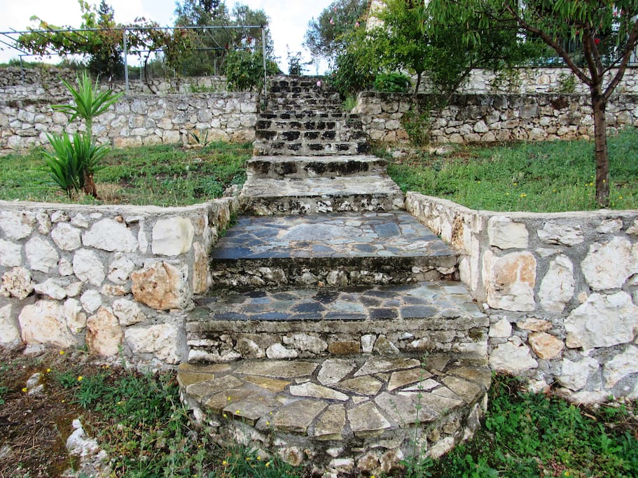 The stone pavement which leads to the villa
