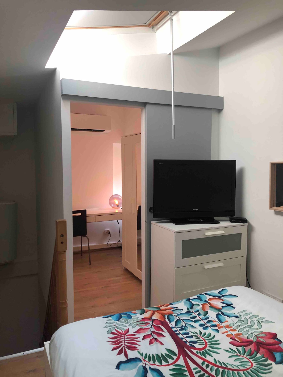 bedroom and office area