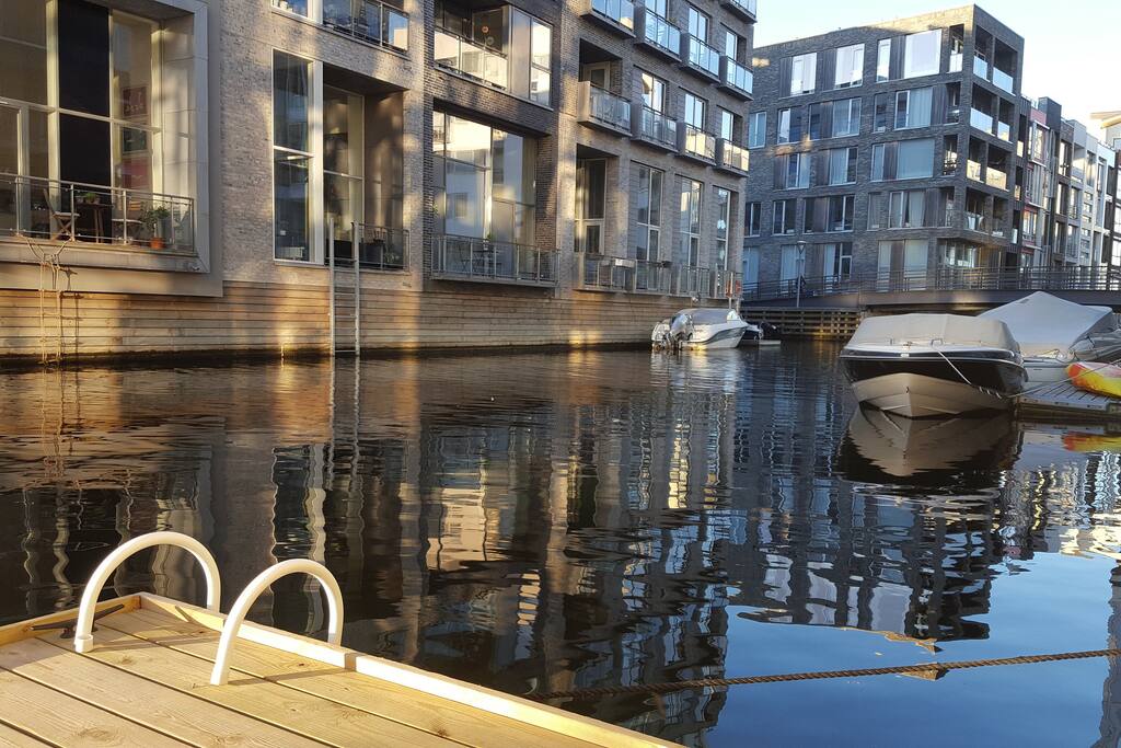 Private pontoon for swimming owned by the building