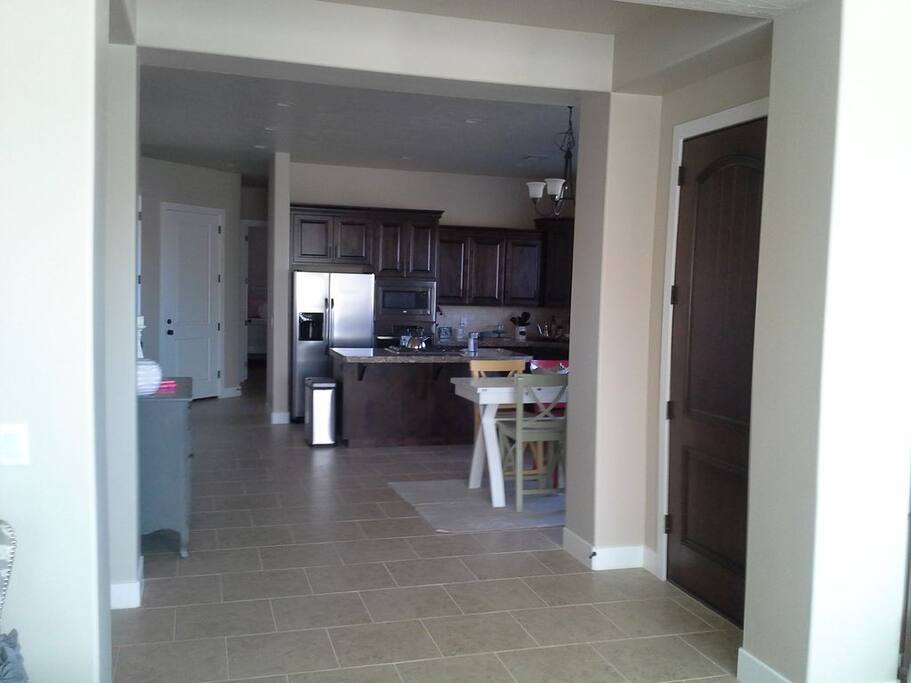 large kitchen with seating for eight