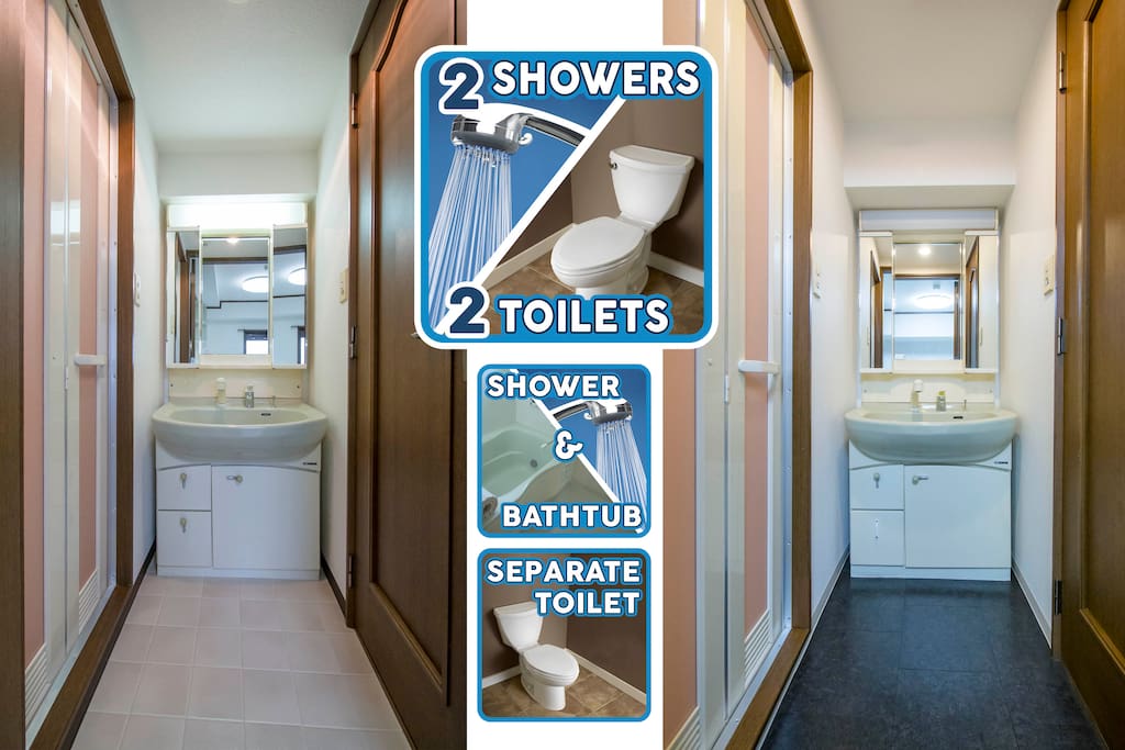 Stop waiting for other people to get ready - use our two bathrooms, each with separate toilet, shower/bath, and sink unit.