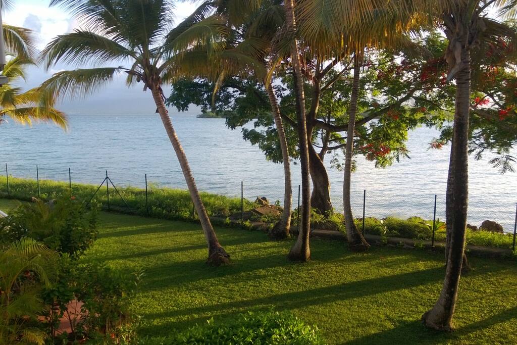 Vue de la terrasse : jardin et mer à 50 m
