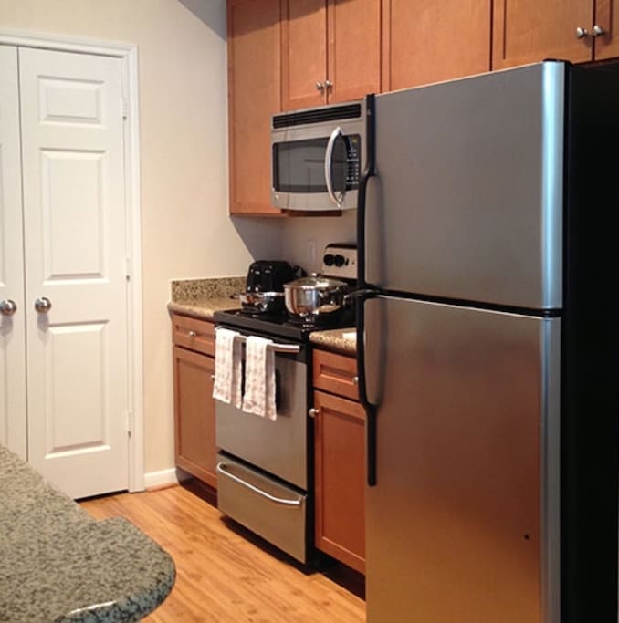 Fully stocked kitchen.