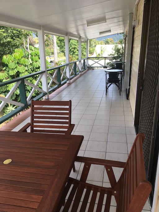 The front veranda has plenty of space to enjoy a morning coffee whilst cooling in the glorious breeze