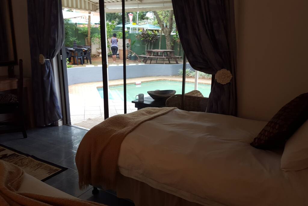This room has a view of the swimming pool