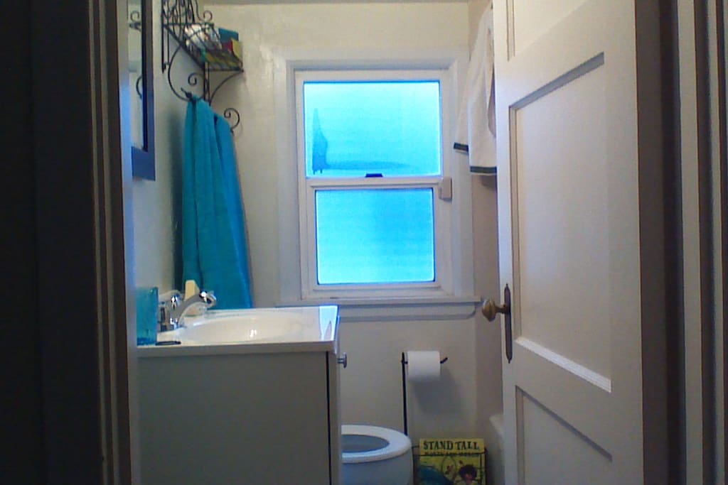 This is the quaint (meaning small)bathroom.