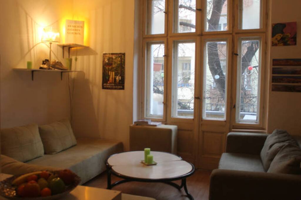 living room with view of the balcony