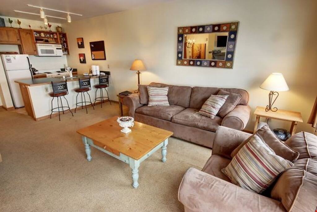 The open-plan layout of the condo is great for groups
