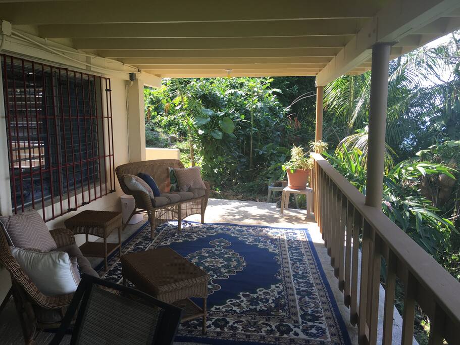 Deck and sitting area. Cool, breezy, shaded.