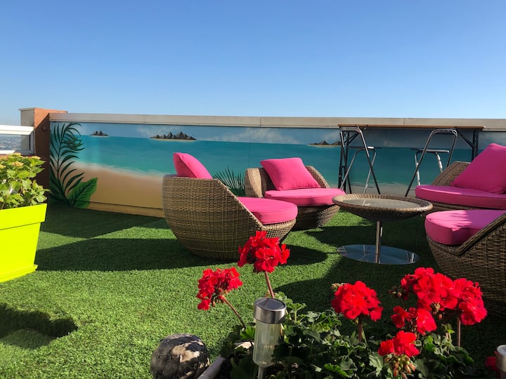 Pvte room & bth, 3min metro 1 & A, rooftop 45m²