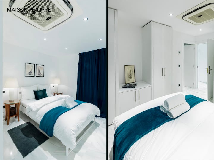 חדר שינה 1 עם שפע של מקום בארון וחדר רחצה צמוד