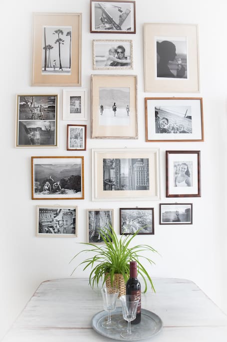 The little table for two, and some black and white photos.