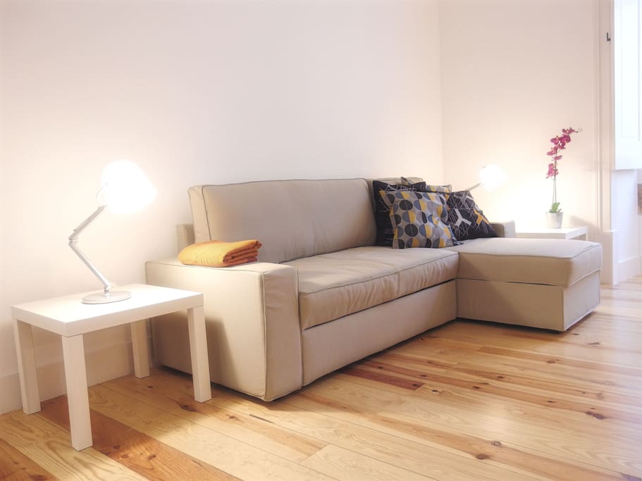 Living area with a large sofa