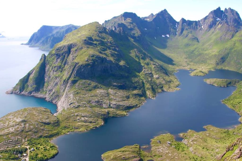 The lake named Åvannet, view from the mountain Tindstind, easy o reach by foot. Have a hike for great view!