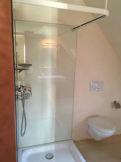 modernes Bad mit Dusche, WC und Lavabo