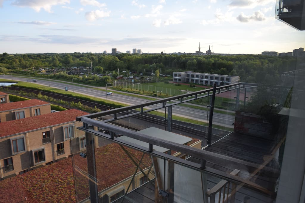 The amazing balcony with great views of Amager Fælled and Ørestad