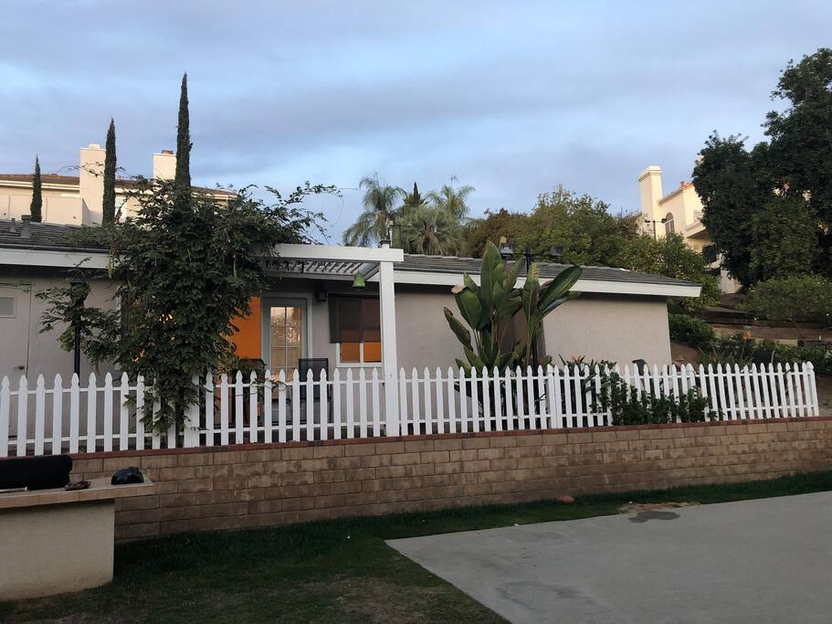 View of guesthouse from basketball sport court