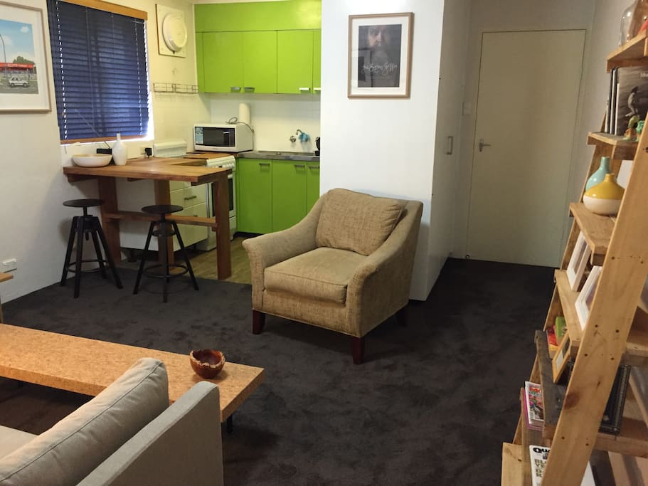 Lounge room and kitchen