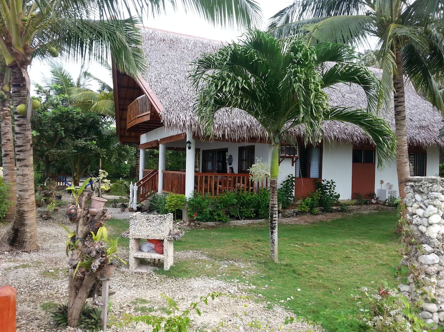 Garden with grill place for barbeque.