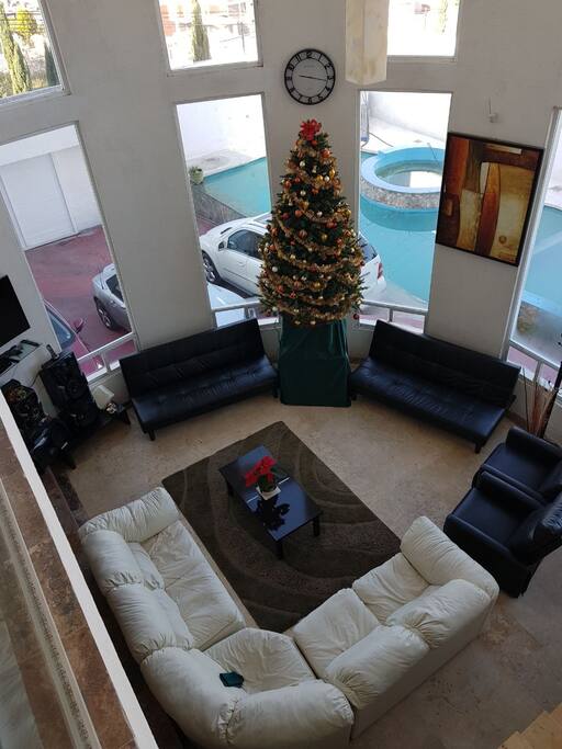 Large room for 20 people with view of the volcanoes, pool, waterfall, fountain and garden