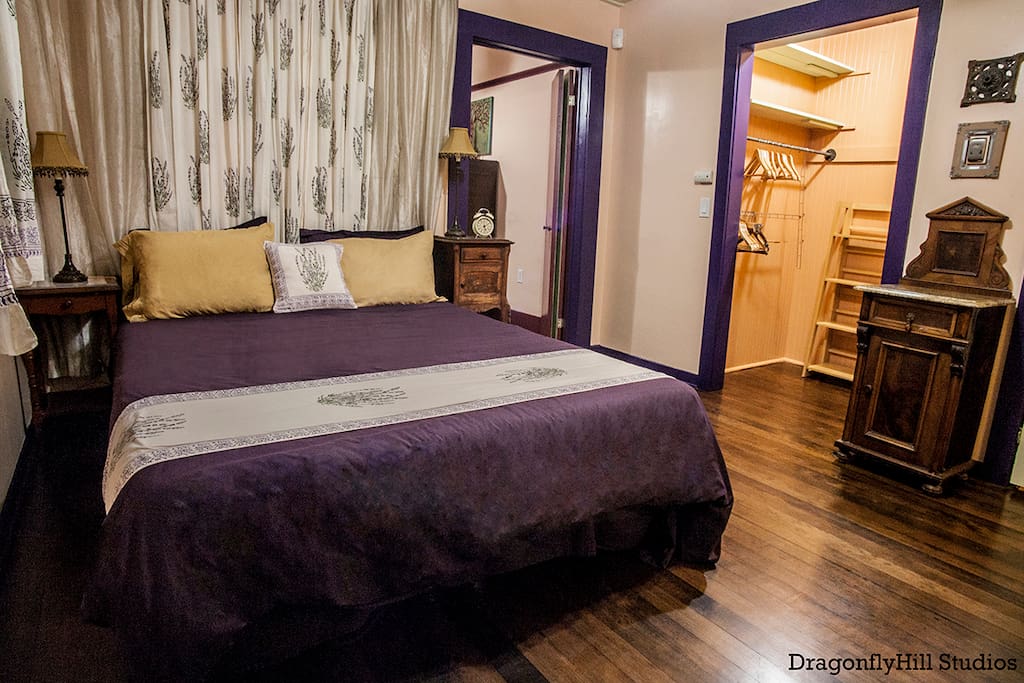 The Lavender Room with a view of the Sage Room from the Lavender Room when the double bifold doors between the rooms are opened. During your stay these doors are locked for your privacy.
