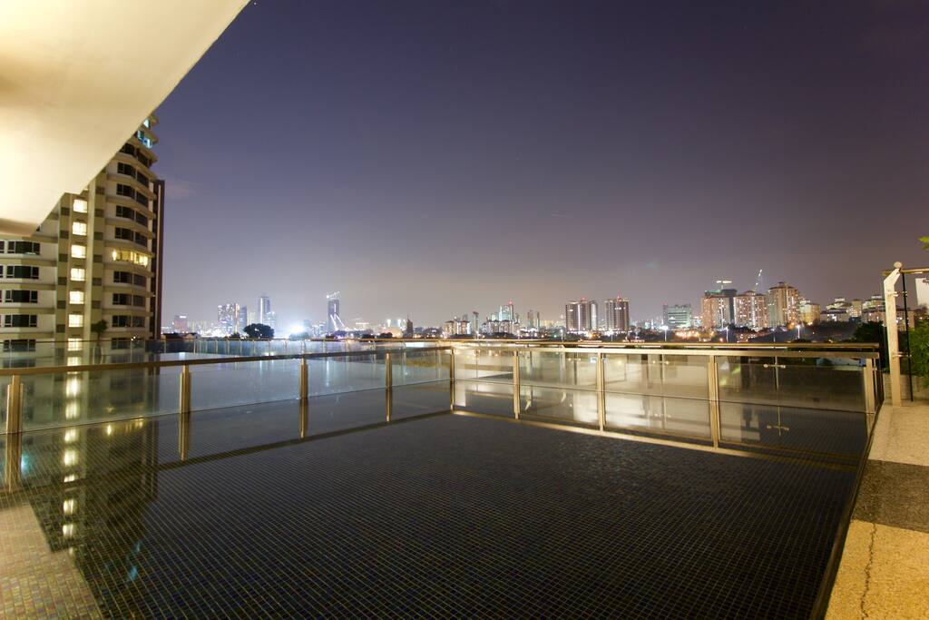 Infinity night pool view
