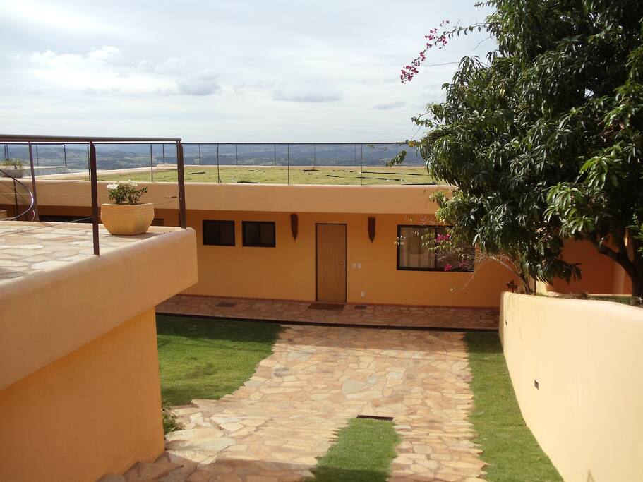 bungalow-style construction offers quietude and privacy, the sod roof offers year round balanced inside temperatures