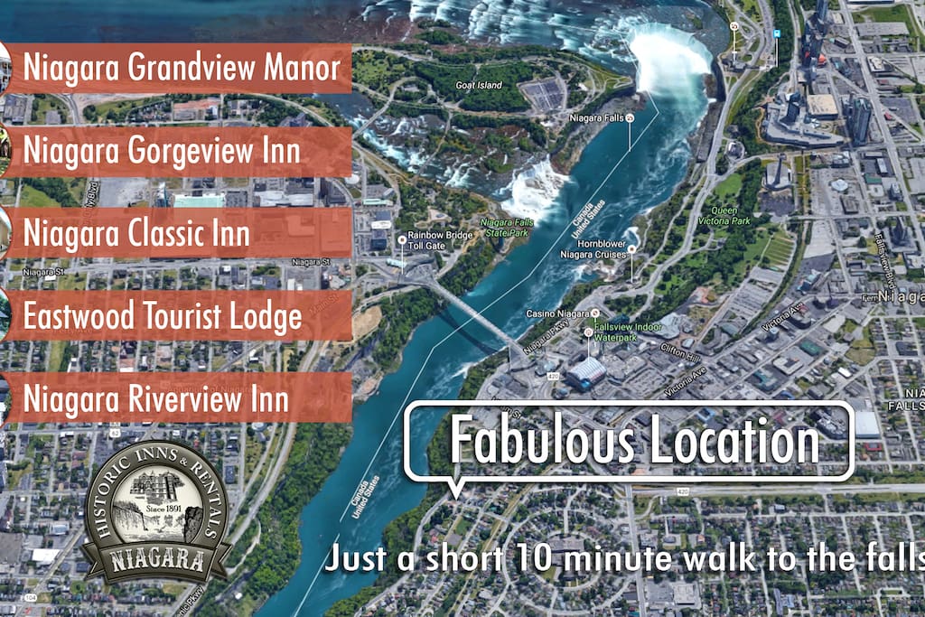 Niagara Historical Inns offers AirBnb guests the best location of any rental. Simply walk to the Falls and all major attractions. Incur no parking fees with a stay at our Inns.