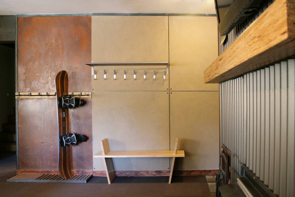 Entry has lots of room for snowboards & skis.