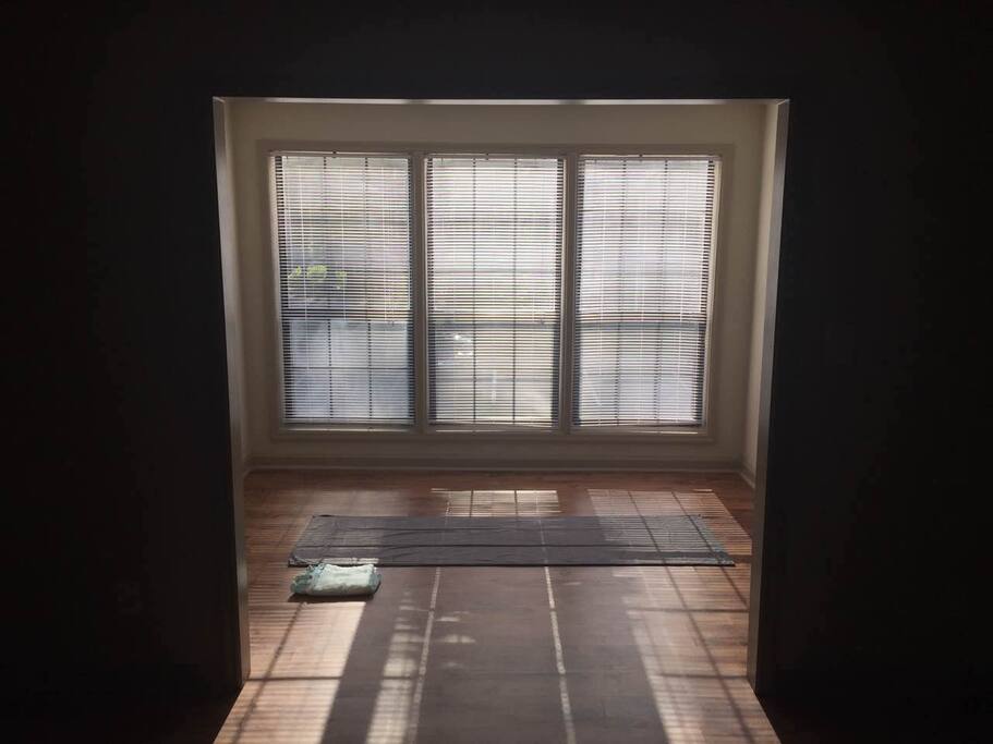 The sunny room you are staying. I used to do yoga here.