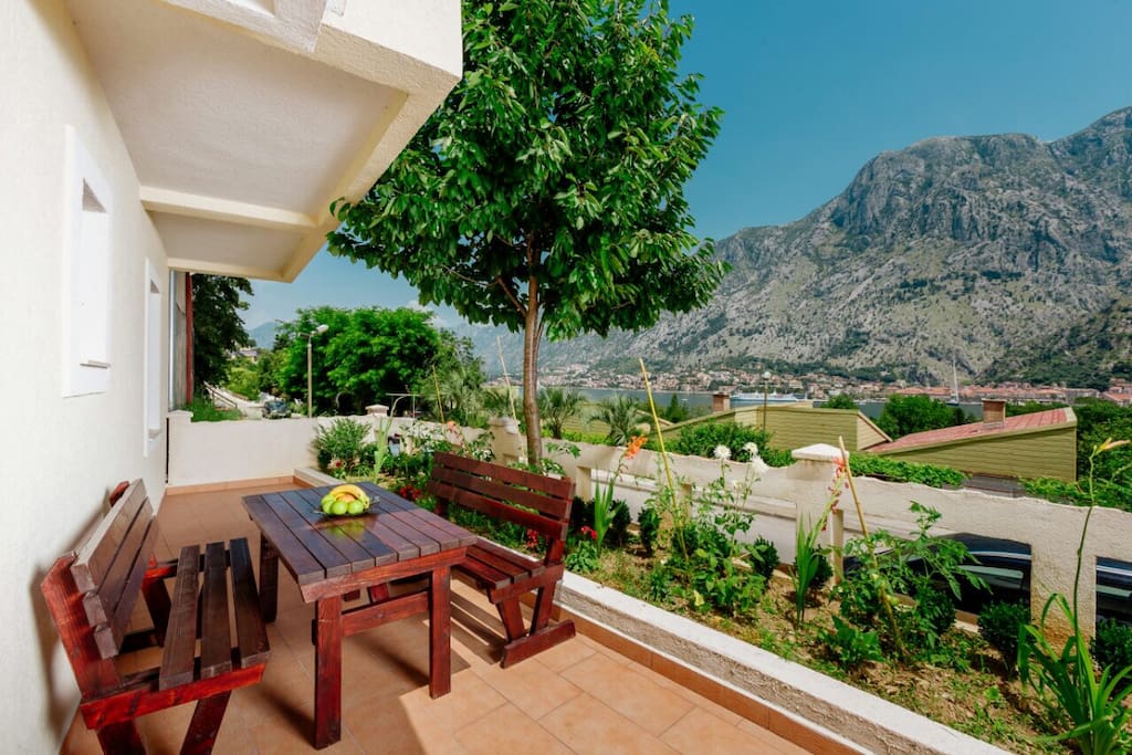 The terrace with the garden