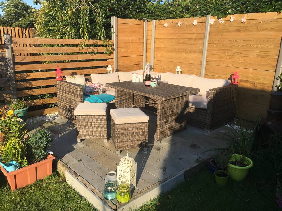 Late evening seating area