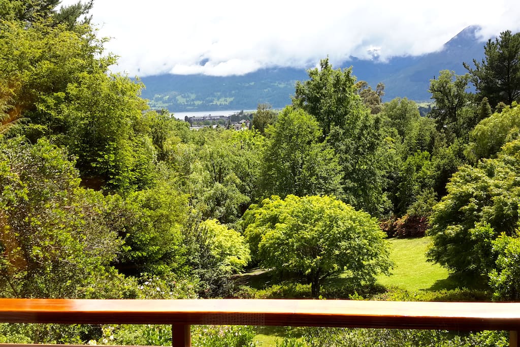 panaramic view of Grand Hotel Pucon and Lago Villarica