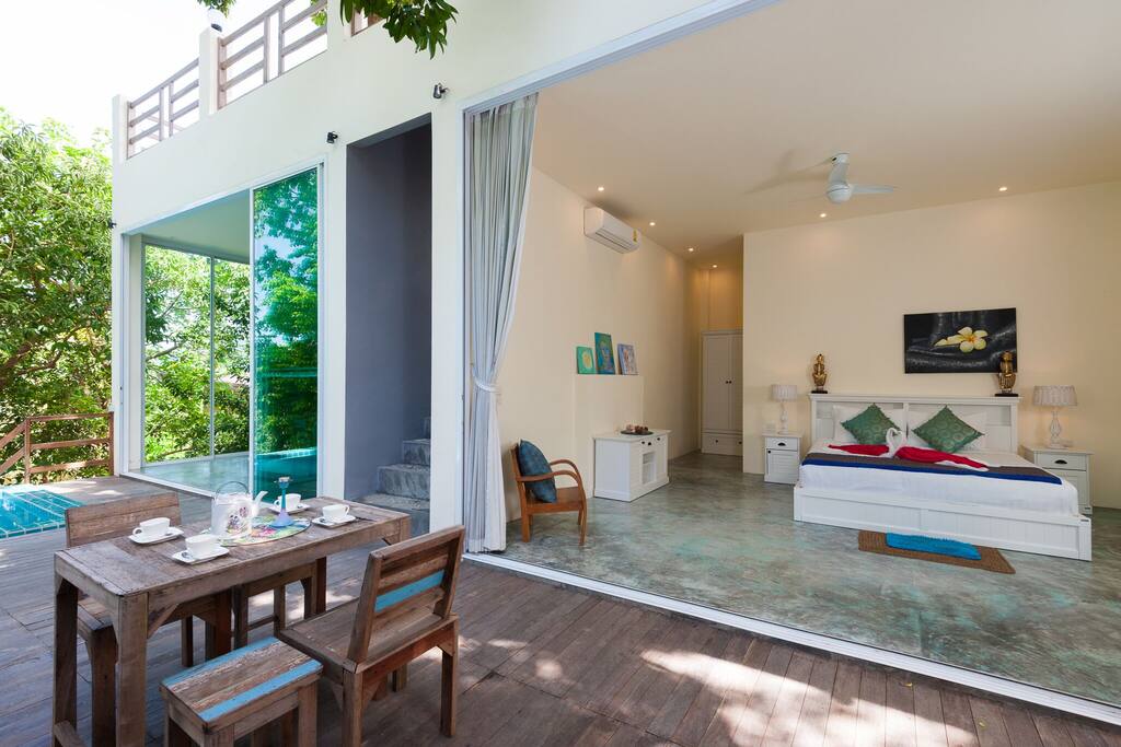 Bedroom with sliding glass doors