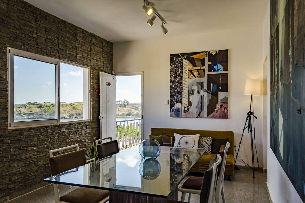 Cozy space decorated with original works by the owner