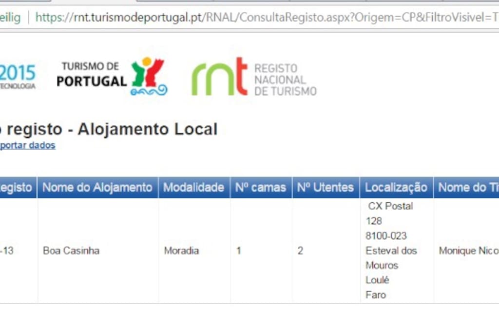 The proof of the official license alojamento local