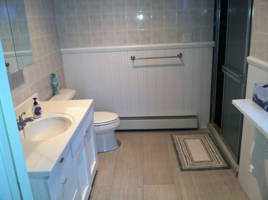 Oversized bathroom with Great 4' x4' shower with great pressure. all towels and linens included