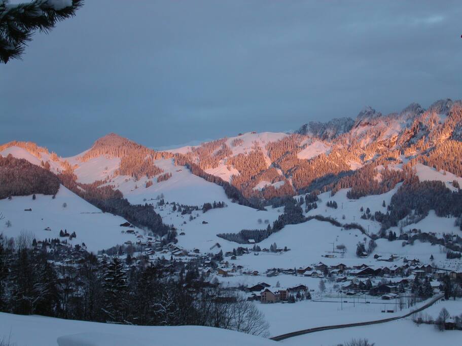 Vue sur Charmey en hiver