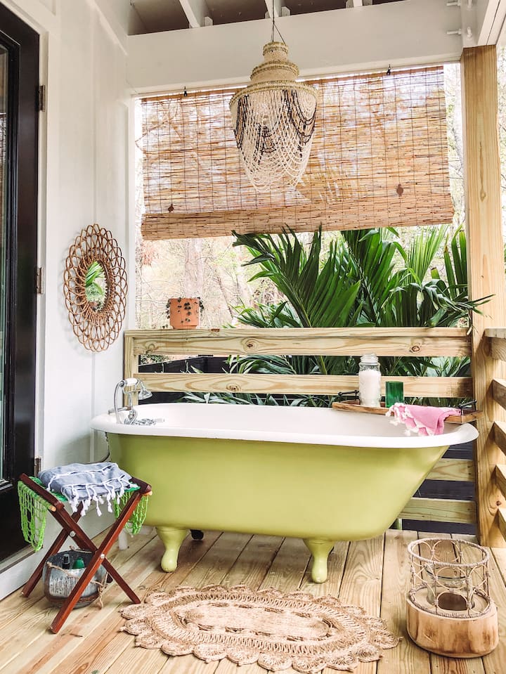 Relax and soak in the vintage tub on our back porch
