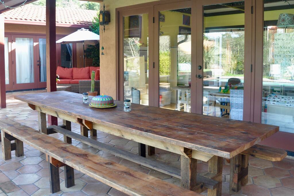Outdoor farm table near the pool
