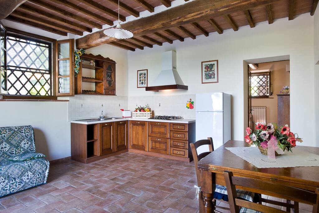 The kitchen and living room