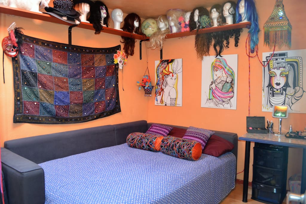 This is your room,
creative & comfortable! We add some foam at the bottom of the sofa bed to make it extra comfy!